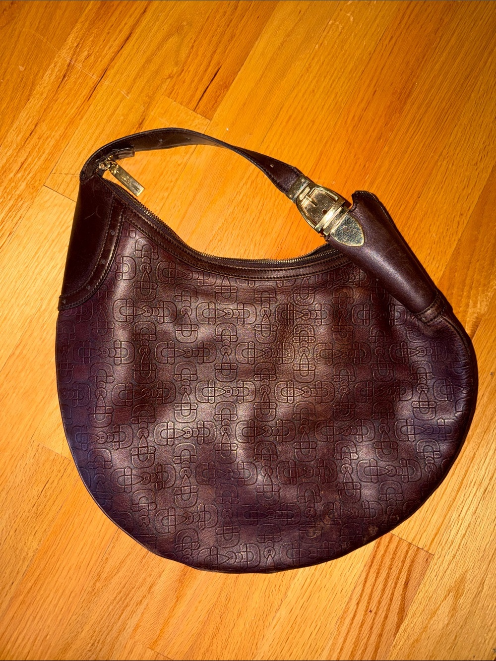 Gucci Embossed Logo Crescent Shoulder Bag